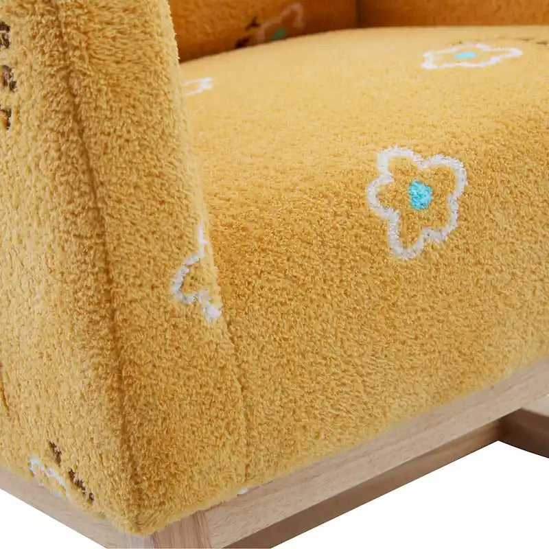 Modern Upholstered Rocker Armchair With Side Pocket, High Back Wooden Nursery Chair