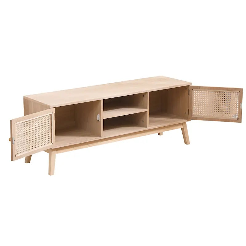 Boho TV Stand for 55 Inch TV, Entertainment Center with Adjustable Shelf