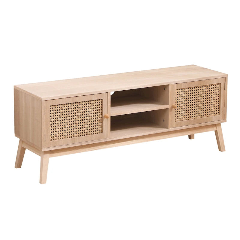 Boho TV Stand for 55 Inch TV, Entertainment Center with Adjustable Shelf