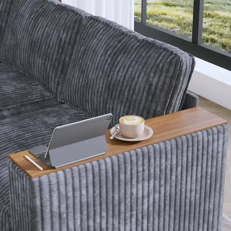 Oversized L-Shaped Corduroy Corner Couch with Armrest Storage