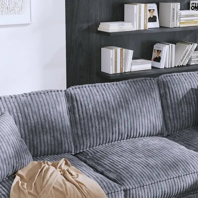 Oversized L-Shaped Corduroy Corner Couch with Armrest Storage