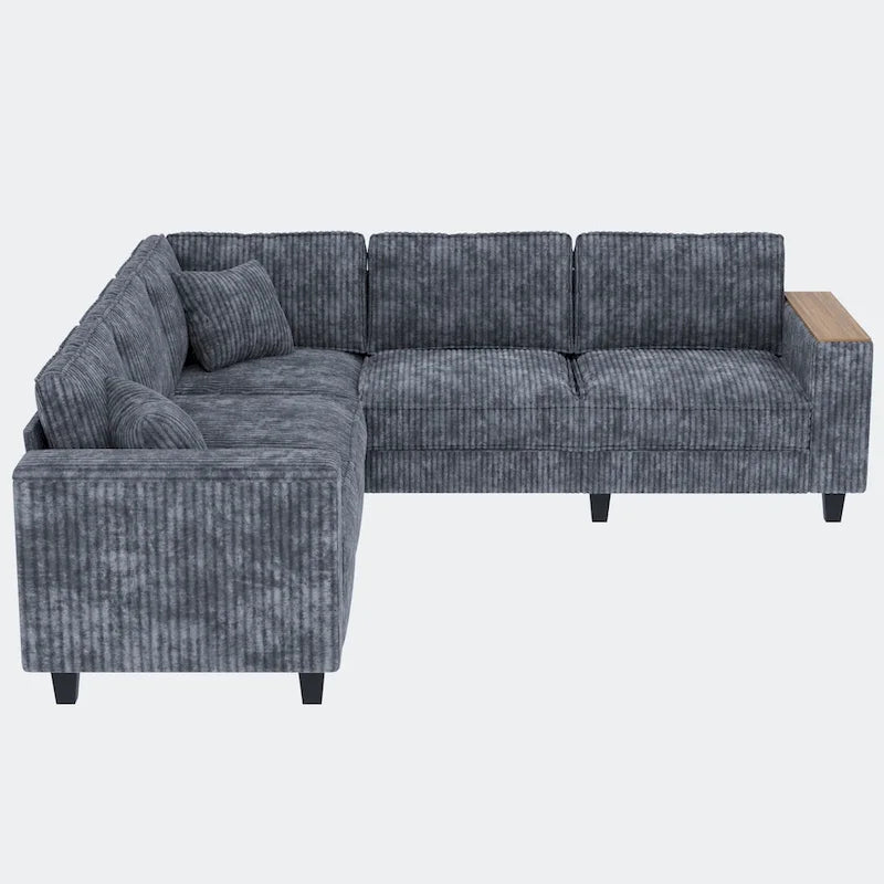 Oversized L-Shaped Corduroy Corner Couch with Armrest Storage