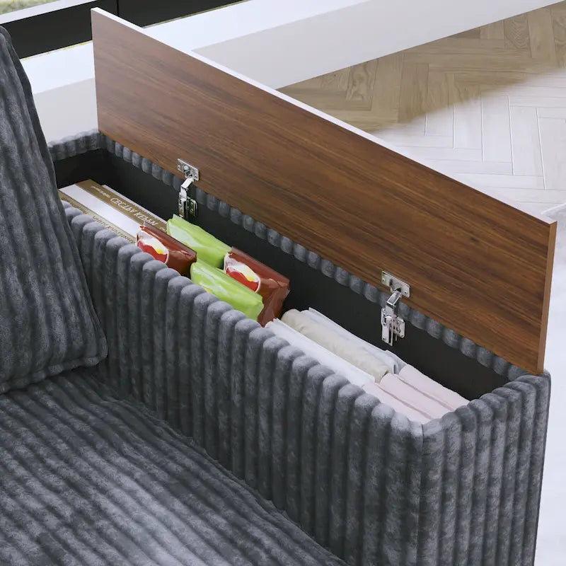 Oversized L-Shaped Corduroy Corner Couch with Armrest Storage