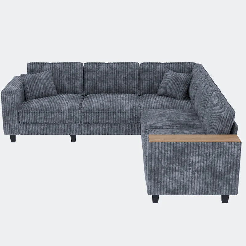 Oversized L-Shaped Corduroy Corner Couch with Armrest Storage