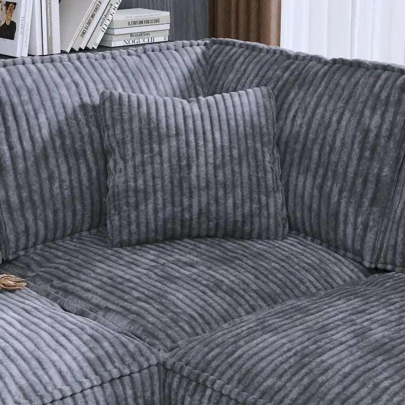 Oversized L-Shaped Corduroy Corner Couch with Armrest Storage