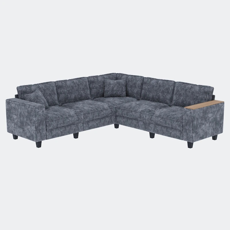 Oversized L-Shaped Corduroy Corner Couch with Armrest Storage