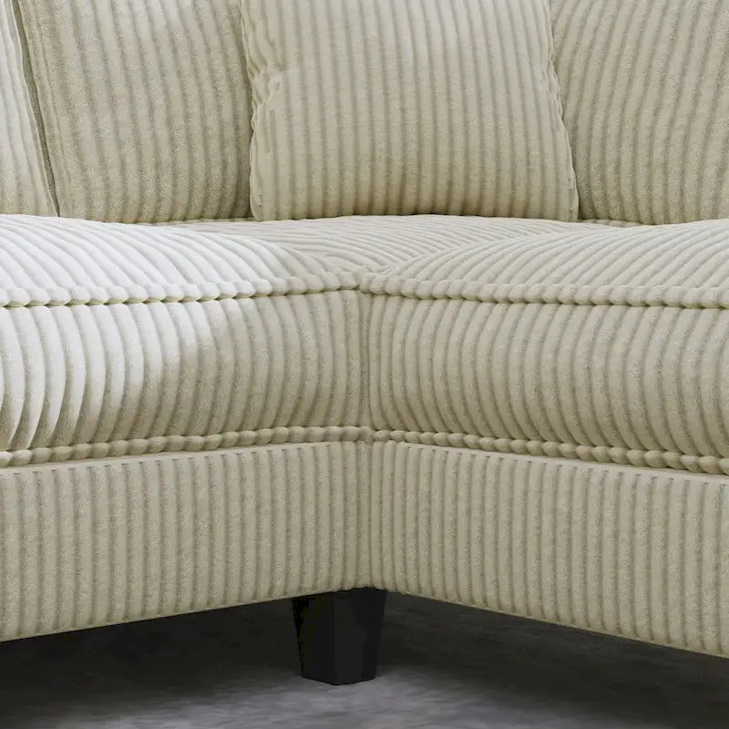 Oversized L-Shaped Corduroy Corner Couch with Armrest Storage