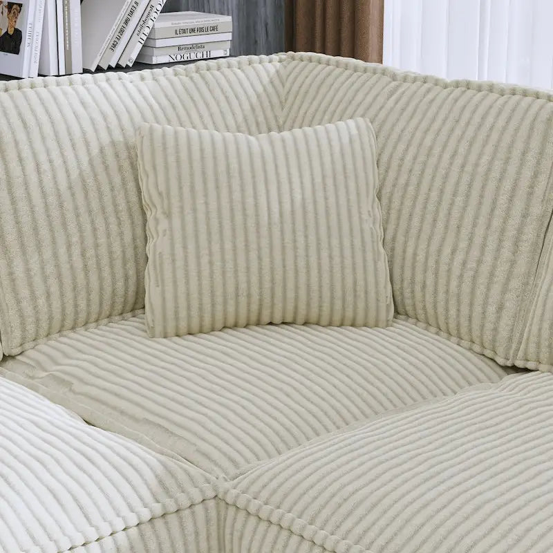 Oversized L-Shaped Corduroy Corner Couch with Armrest Storage