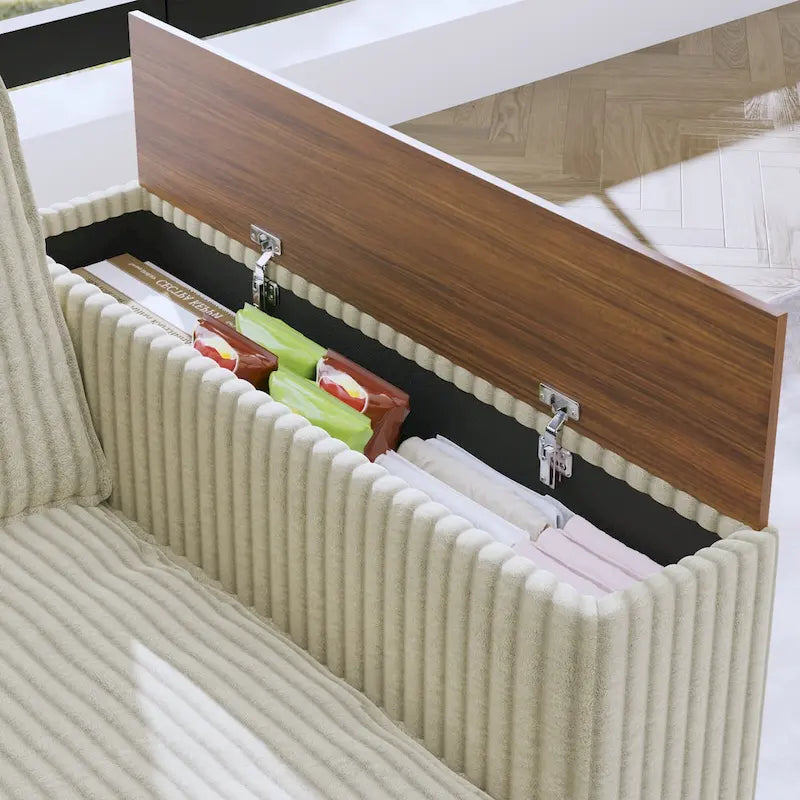 Oversized L-Shaped Corduroy Corner Couch with Armrest Storage