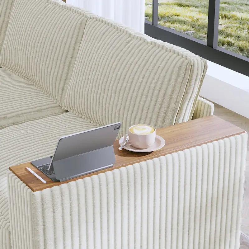 Oversized L-Shaped Corduroy Corner Couch with Armrest Storage