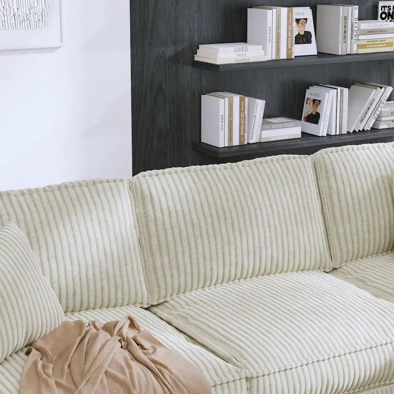 Oversized L-Shaped Corduroy Corner Couch with Armrest Storage