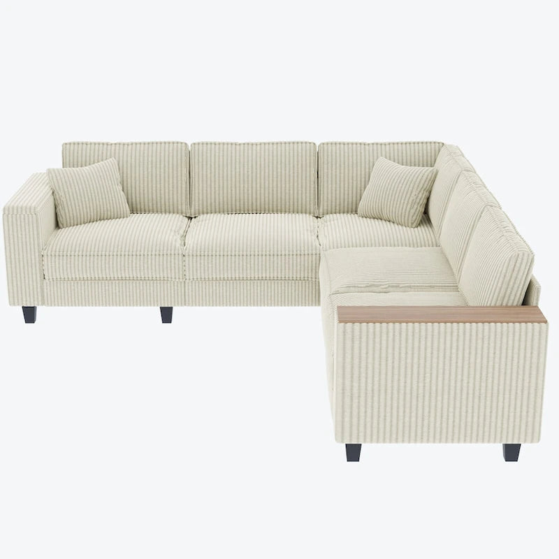 Oversized L-Shaped Corduroy Corner Couch with Armrest Storage