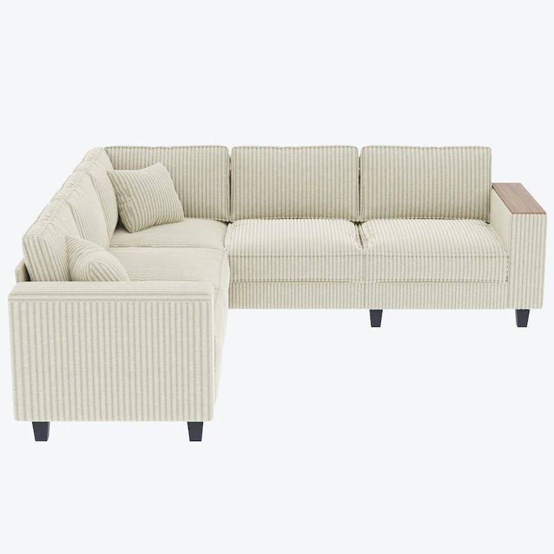 Oversized L-Shaped Corduroy Corner Couch with Armrest Storage