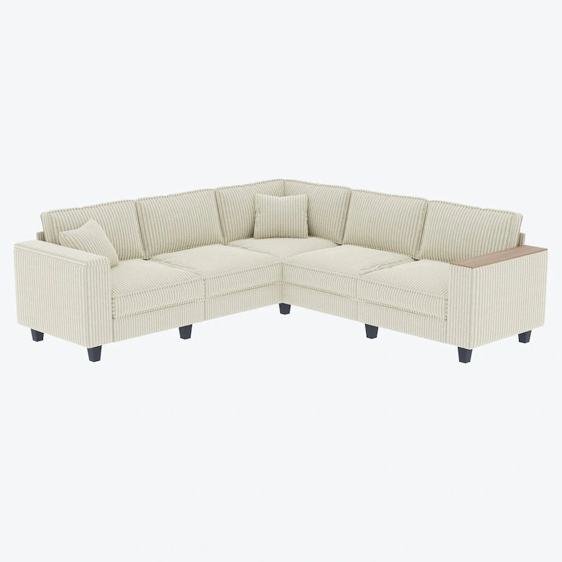 Oversized L-Shaped Corduroy Corner Couch with Armrest Storage