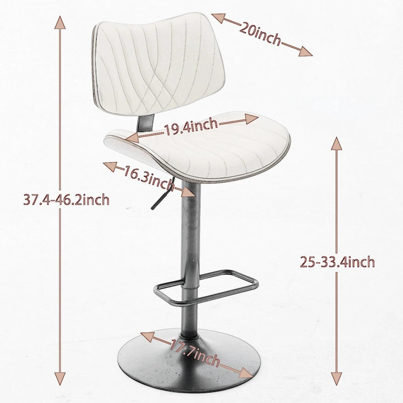 Modern Set of 2 Swivel Bar Stools with Leather Backrest Cushioned Seat Chrome-Plated Base Adjustable Height, for Kitchen Island