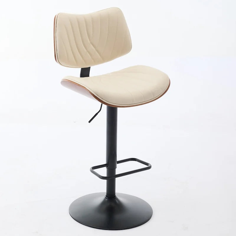 Modern Set of 2 Swivel Bar Stools with Leather Backrest Cushioned Seat Chrome-Plated Base Adjustable Height, for Kitchen Island