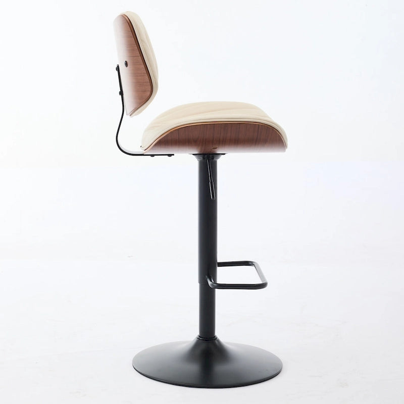 Modern Set of 2 Swivel Bar Stools with Leather Backrest Cushioned Seat Chrome-Plated Base Adjustable Height, for Kitchen Island