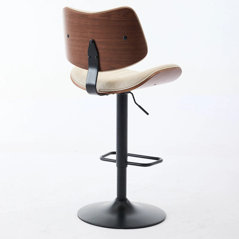 Modern Set of 2 Swivel Bar Stools with Leather Backrest Cushioned Seat Chrome-Plated Base Adjustable Height, for Kitchen Island