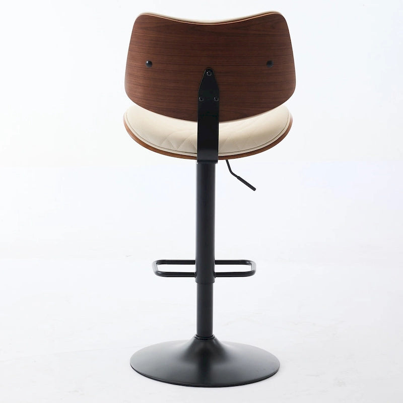 Modern Set of 2 Swivel Bar Stools with Leather Backrest Cushioned Seat Chrome-Plated Base Adjustable Height, for Kitchen Island