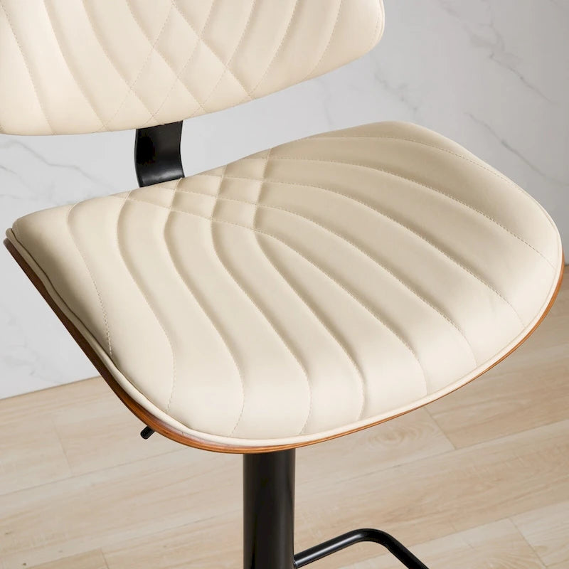 Modern Set of 2 Swivel Bar Stools with Leather Backrest Cushioned Seat Chrome-Plated Base Adjustable Height, for Kitchen Island