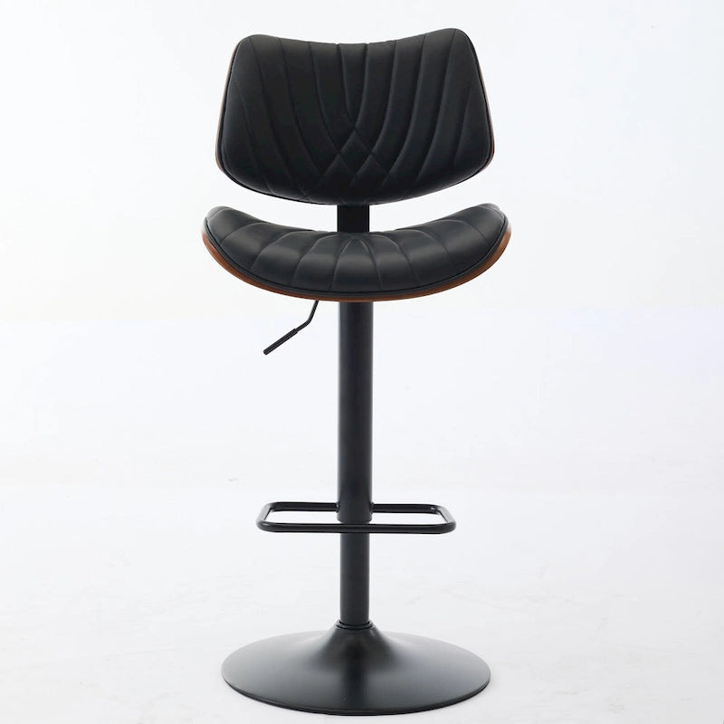 Modern Set of 2 Swivel Bar Stools with Leather Backrest Cushioned Seat Chrome-Plated Base Adjustable Height, for Kitchen Island
