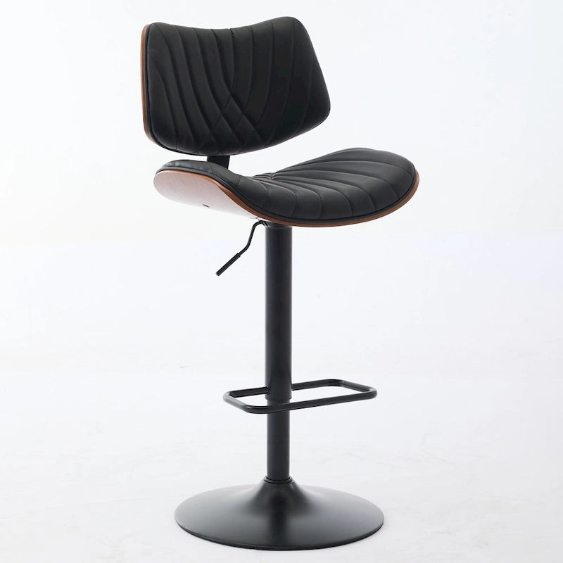 Modern Set of 2 Swivel Bar Stools with Leather Backrest Cushioned Seat Chrome-Plated Base Adjustable Height, for Kitchen Island
