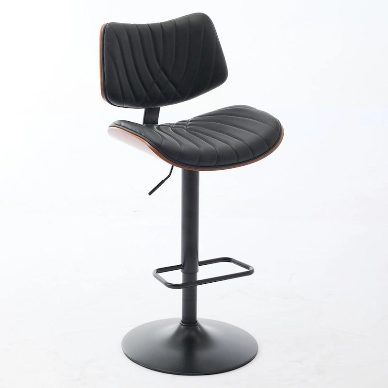 Modern Set of 2 Swivel Bar Stools with Leather Backrest Cushioned Seat Chrome-Plated Base Adjustable Height, for Kitchen Island