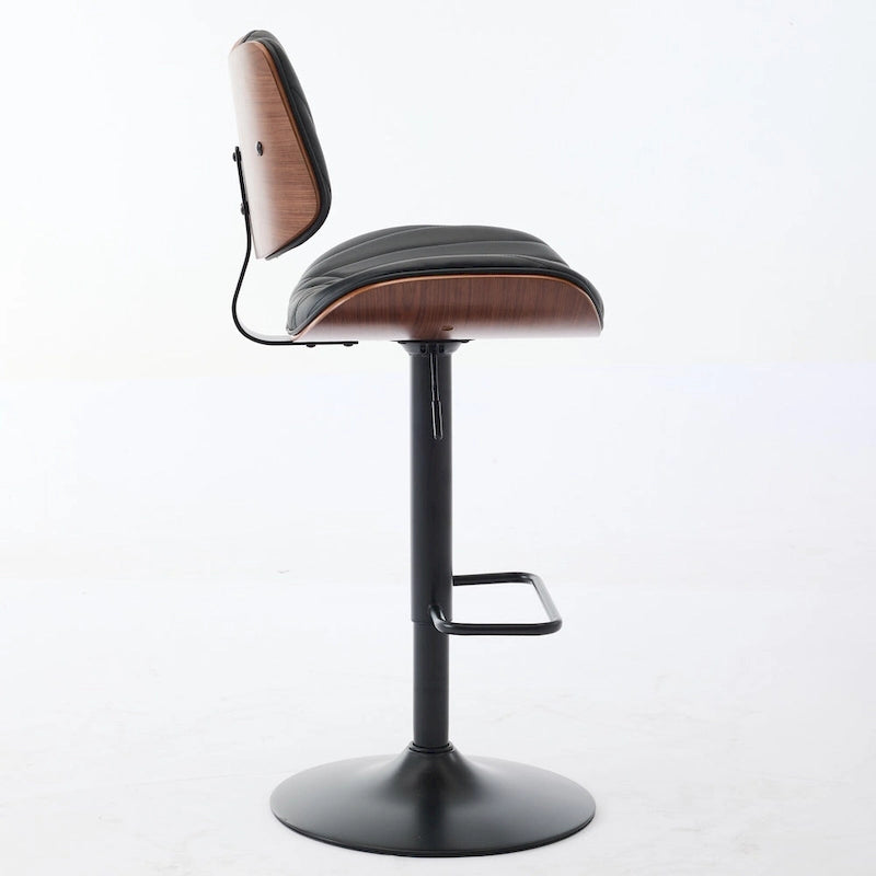 Modern Set of 2 Swivel Bar Stools with Leather Backrest Cushioned Seat Chrome-Plated Base Adjustable Height, for Kitchen Island