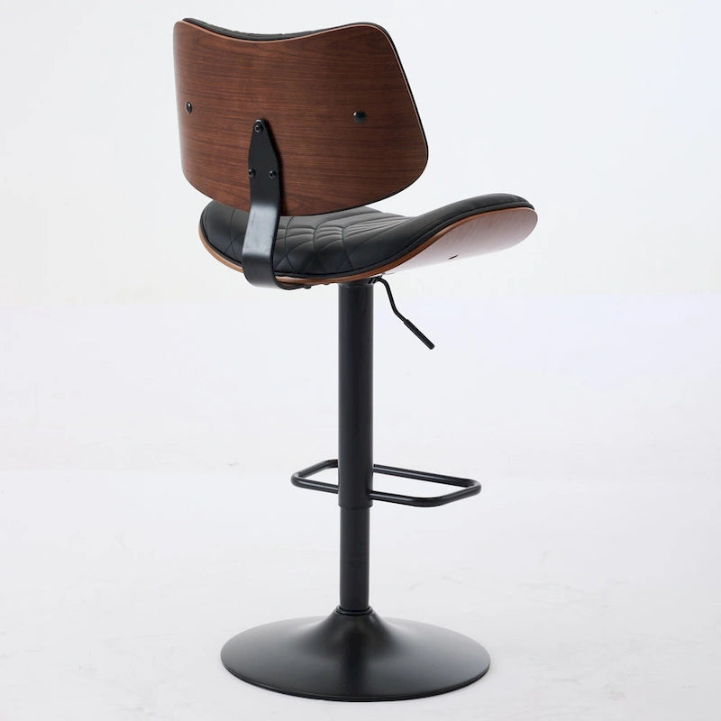 Modern Set of 2 Swivel Bar Stools with Leather Backrest Cushioned Seat Chrome-Plated Base Adjustable Height, for Kitchen Island
