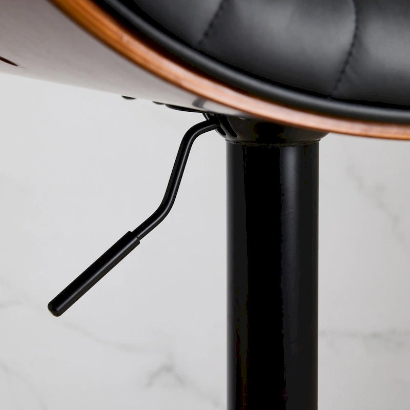 Modern Set of 2 Swivel Bar Stools with Leather Backrest Cushioned Seat Chrome-Plated Base Adjustable Height, for Kitchen Island