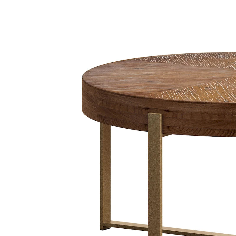 Modern Retro Stitching Round Coffee Table With Fir Wood Tabletop Black Cross Leg Base, for Living Room
