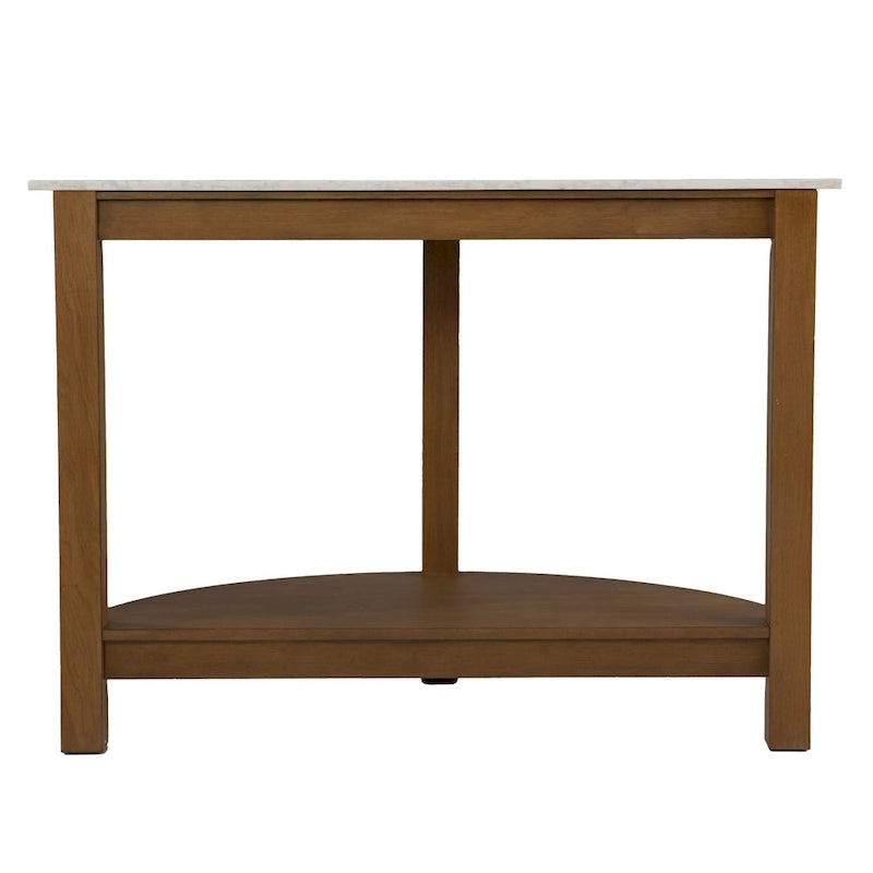 White Faux Marble Half Circle Console Table with Shelf and Wood Base - 41.75 L x 20 W x 30.25 H