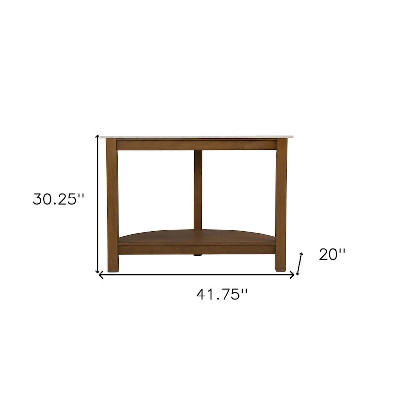 White Faux Marble Half Circle Console Table with Shelf and Wood Base - 41.75 L x 20 W x 30.25 H
