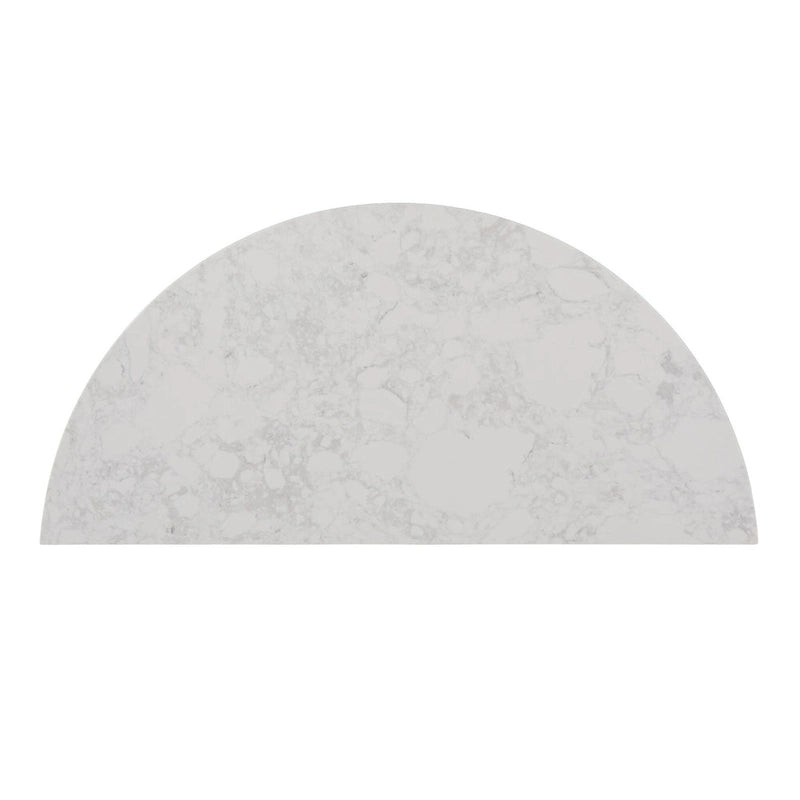 White Faux Marble Half Circle Console Table with Shelf and Wood Base - 41.75 L x 20 W x 30.25 H