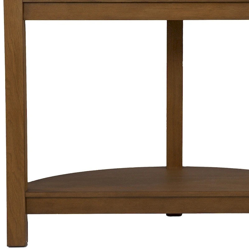 White Faux Marble Half Circle Console Table with Shelf and Wood Base - 41.75 L x 20 W x 30.25 H