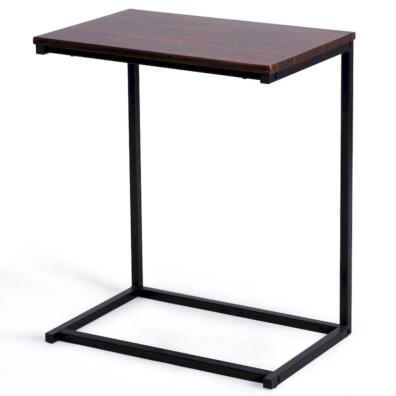 C-Shape Laptop Side Table with MDF Top and Metal Frame for Sofa or Bed