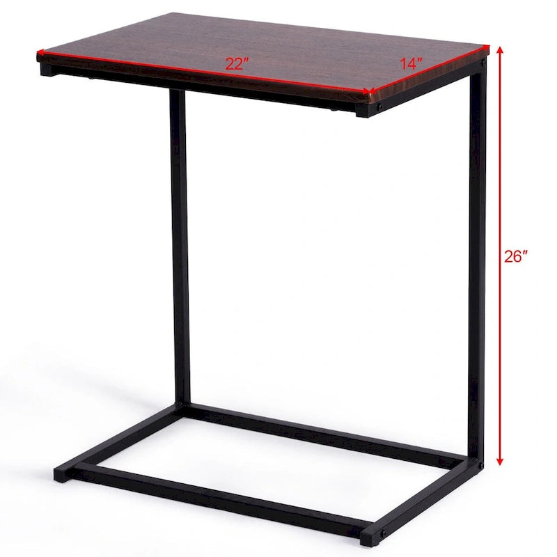 C-Shape Laptop Side Table with MDF Top and Metal Frame for Sofa or Bed