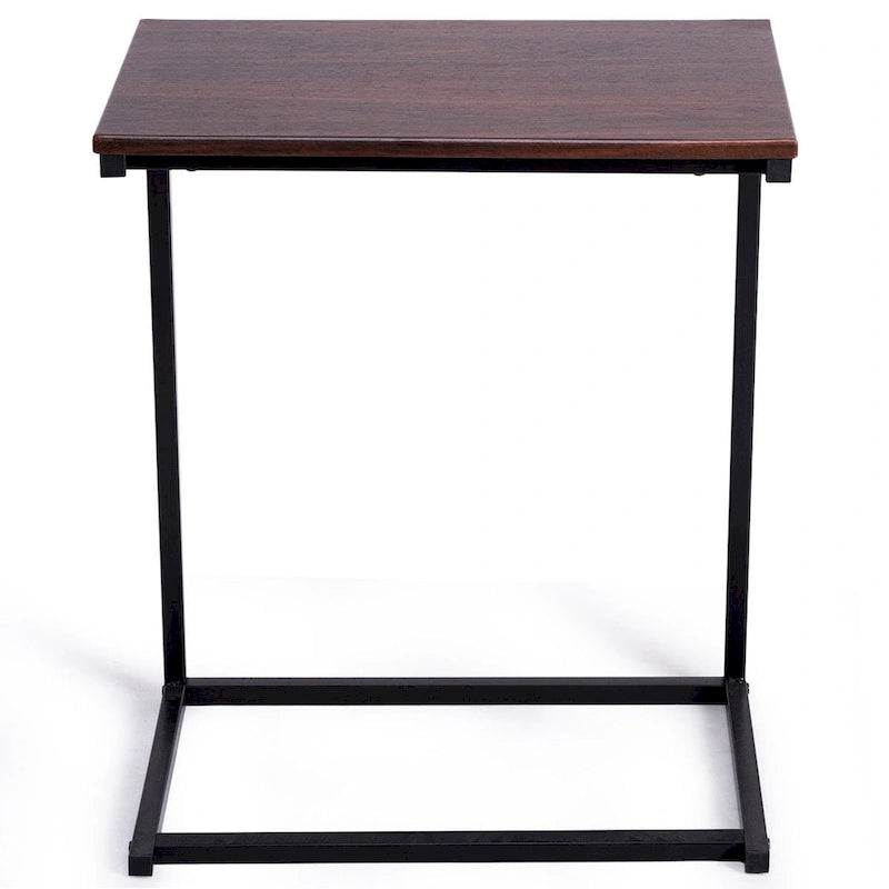 C-Shape Laptop Side Table with MDF Top and Metal Frame for Sofa or Bed