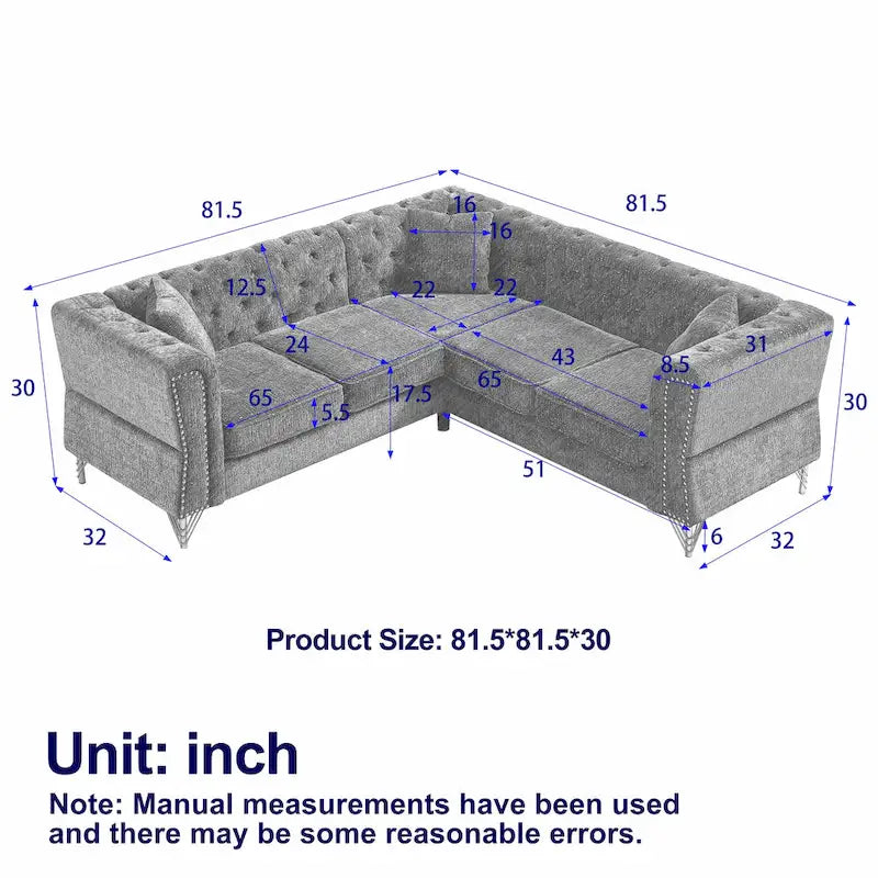 Green 81.5 Chenille L-Shaped 5-Seat Sofa