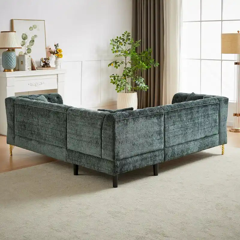 Green 81.5 Chenille L-Shaped 5-Seat Sofa
