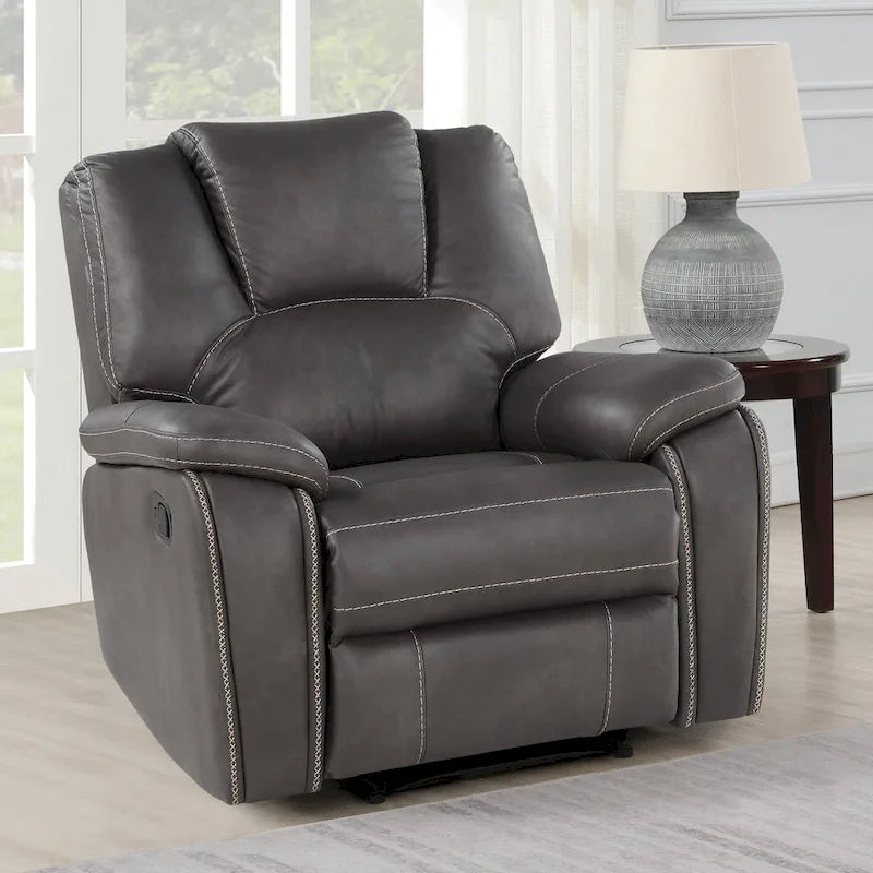 Manual Push-Back Recliner Chair with Pillow-Top Arms and Padded Footrest