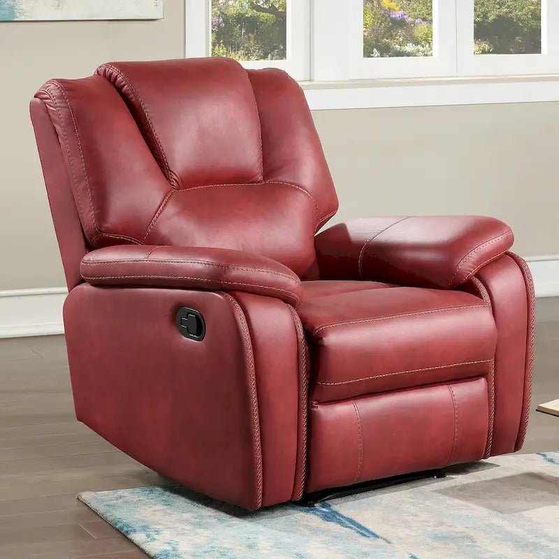 Manual Push-Back Recliner Chair with Pillow-Top Arms and Padded Footrest
