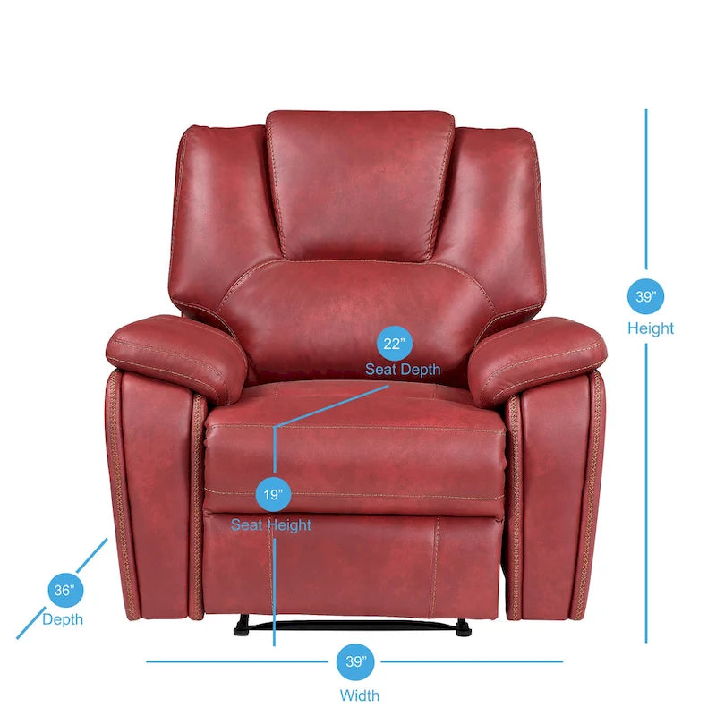 Manual Push-Back Recliner Chair with Pillow-Top Arms and Padded Footrest