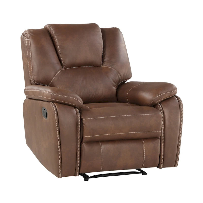 Manual Push-Back Recliner Chair with Pillow-Top Arms and Padded Footrest
