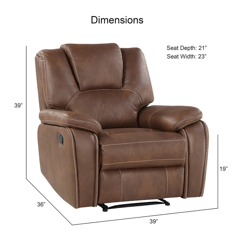 Manual Push-Back Recliner Chair with Pillow-Top Arms and Padded Footrest