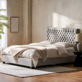 Queen Upholstered Tufted Bed with Padded Headboard and Solid Wood Frame