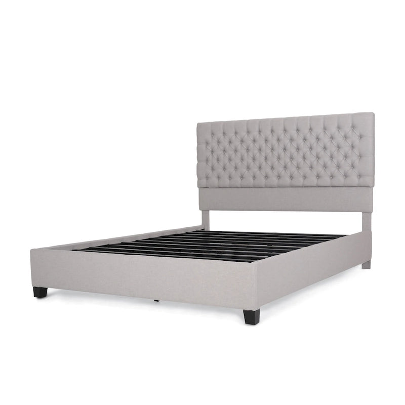Queen Upholstered Tufted Bed with Padded Headboard and Solid Wood Frame