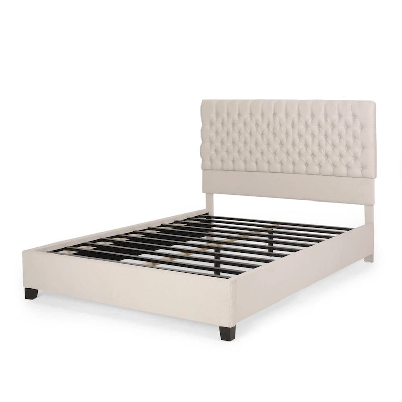Queen Upholstered Tufted Bed with Padded Headboard and Solid Wood Frame