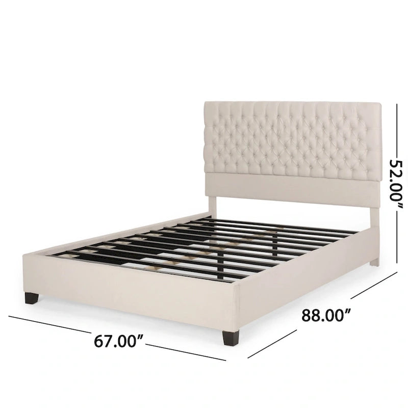 Queen Upholstered Tufted Bed with Padded Headboard and Solid Wood Frame