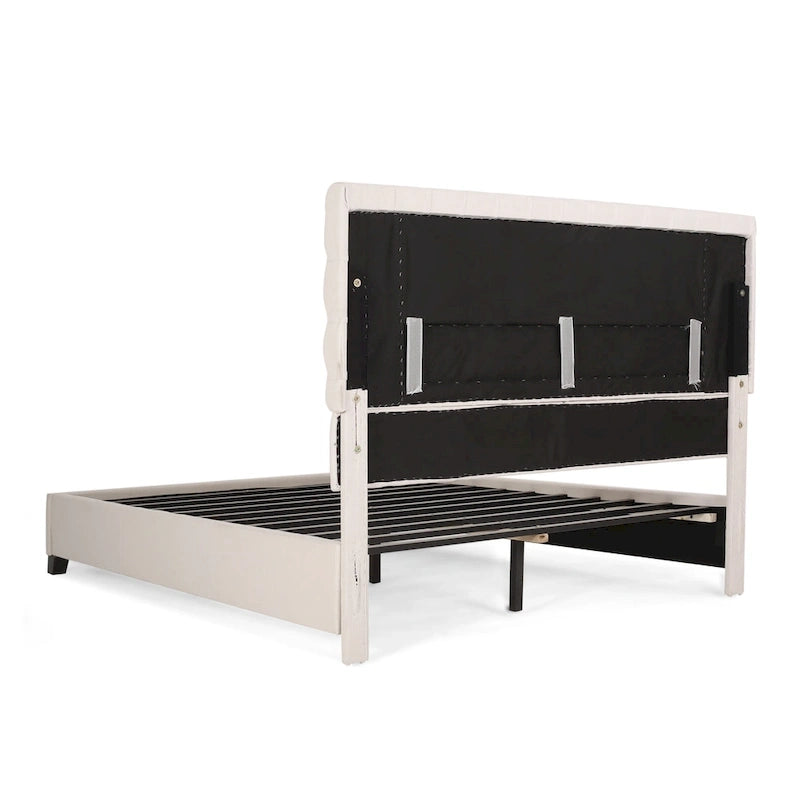 Queen Upholstered Tufted Bed with Padded Headboard and Solid Wood Frame